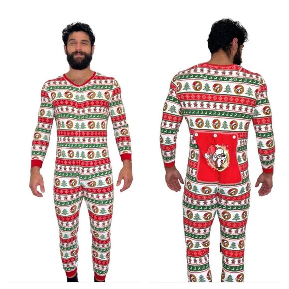 BUC-EE’S Unisex Festive Christmas Beaver Waffle Thermal Zip Pajamas Size Large - Picture 6 of 6